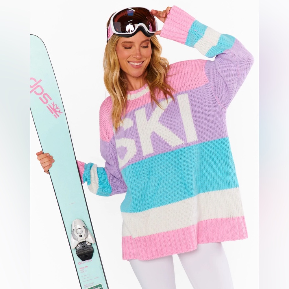 Show Me Your MuMu Oversized 'SKI' Stripe Sweater in Pink, Purple, Blue, White